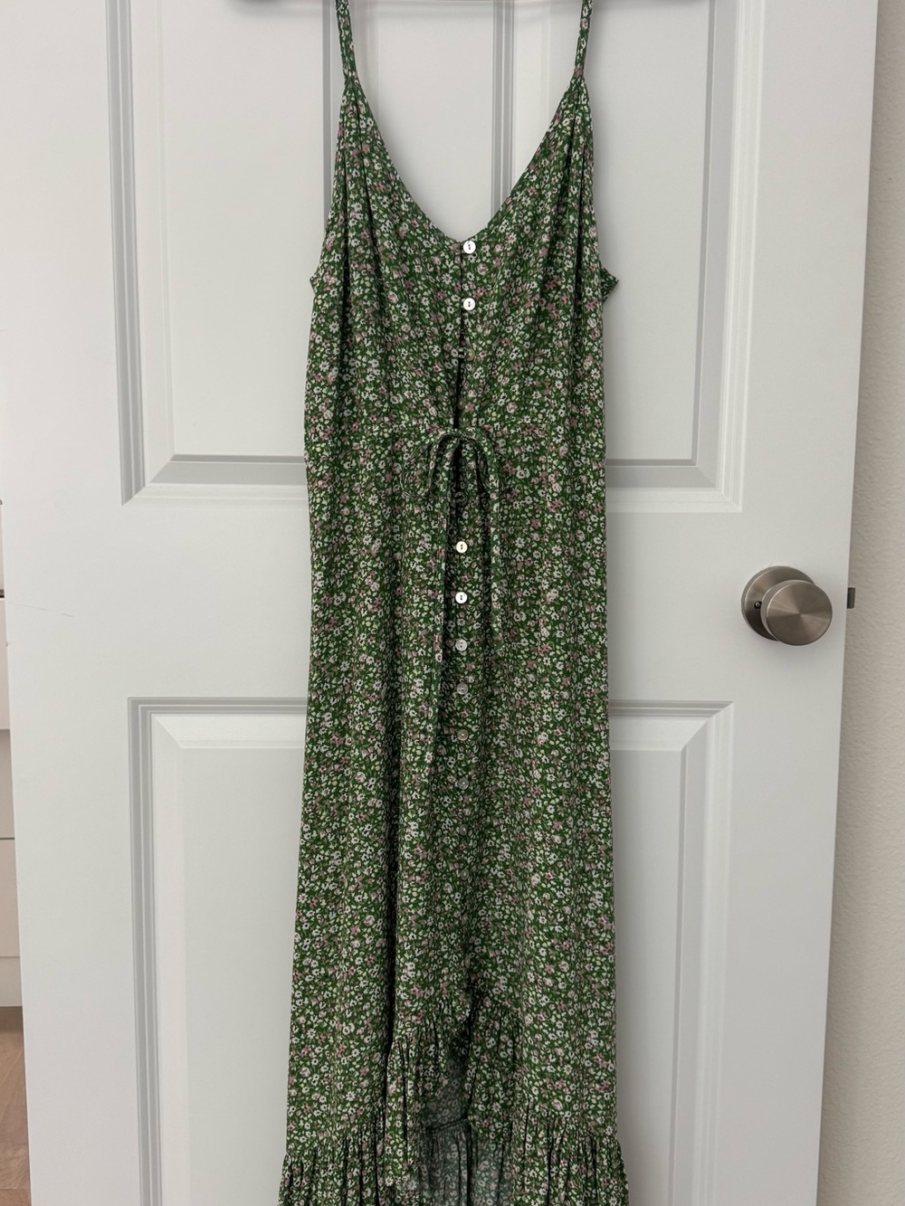 Rails Green Floral Button-Front Maxi Dress with Pink and White Blossoms
